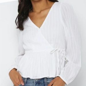 AE Long Sleeve Peplum Wrap Front Shirt